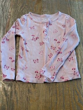 Carter's Pastel Pink Long Sleeve Henley with Pink Butterfly Print